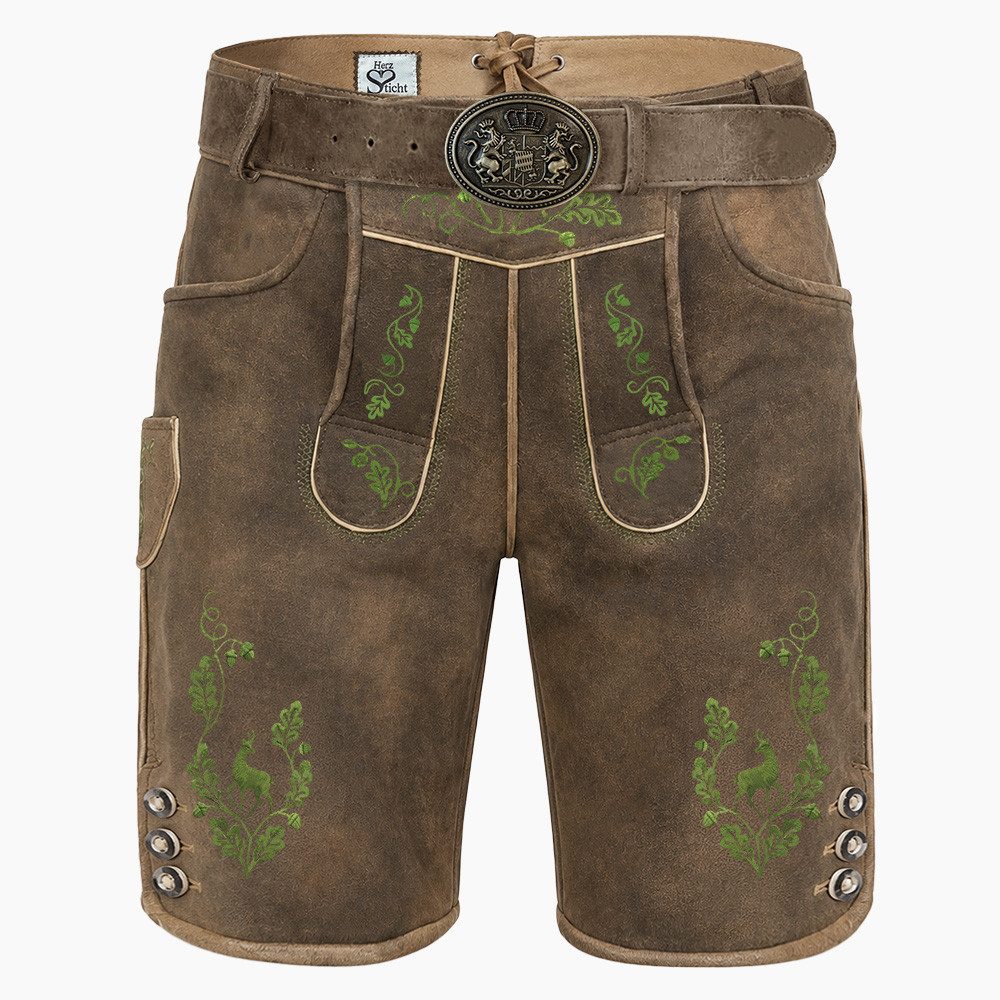 HerzSticht Trachtenlederhose Herren Trachten Lederhose (Modell: Geissberg) (Set, 1-tlg., MIt Gürtel)