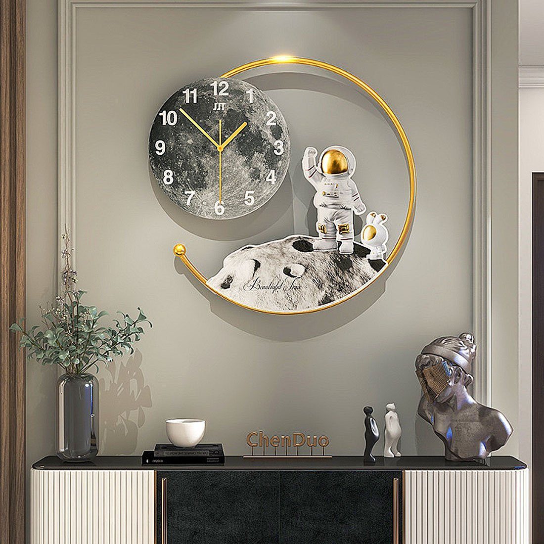 DÖRÖY Wanduhr 40cm Wanduhr,dekorative stille moderne Astronaut Uhr Wanduhr, kreative