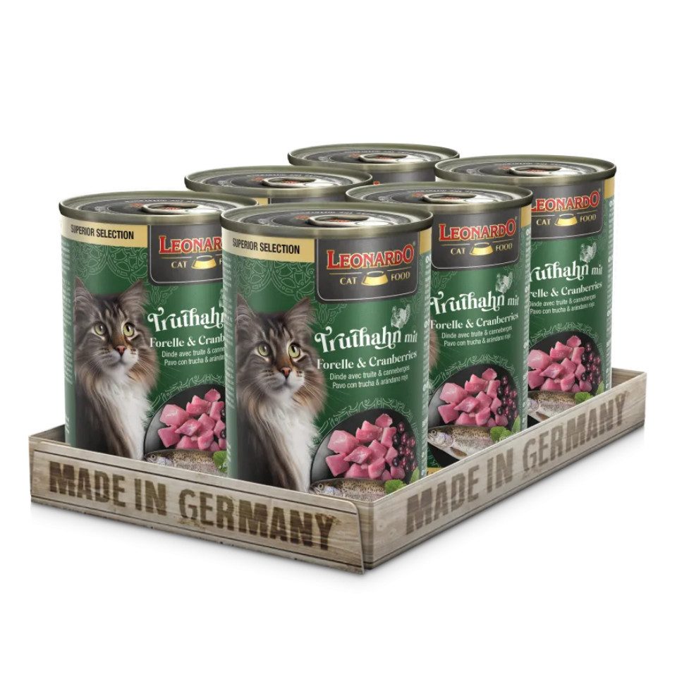 Leonardo Catfood Truthahn mit Forelle & Cranberries - getreidefreies Nassfutter 6x400g, Nassfutter für: Katzen