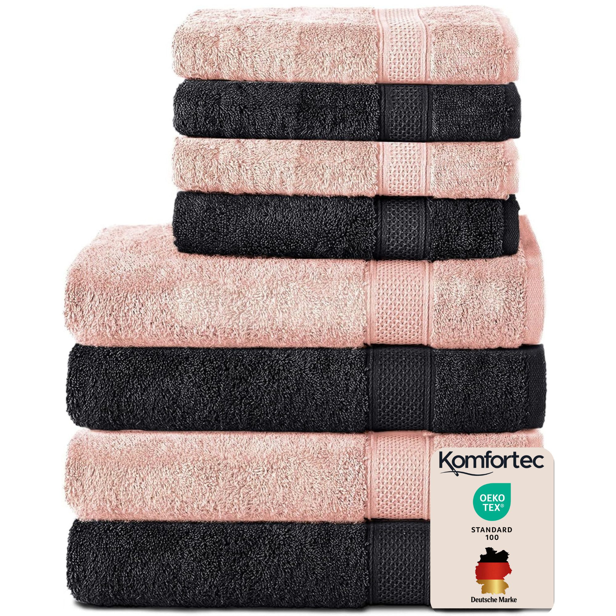Komfortec Handtuch Set aus 100% Baumwolle, 4 Handtücher 50x100 cm und 4 Badetücher 70x140 cm, Frottee (Packung, 8-St), Duschtücher & Badehandtuch, Weich, Towel, Groß