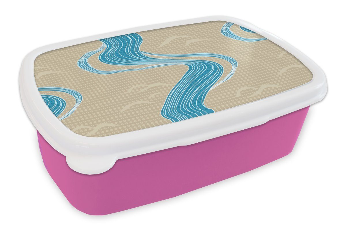MuchoWow Lunchbox Muster - Berg - Fluss, Kunststoff, (2-tlg), Brotbox für Erwachsene, Brotdose Kinder, Snackbox, Mädchen, Kunststoff rosa