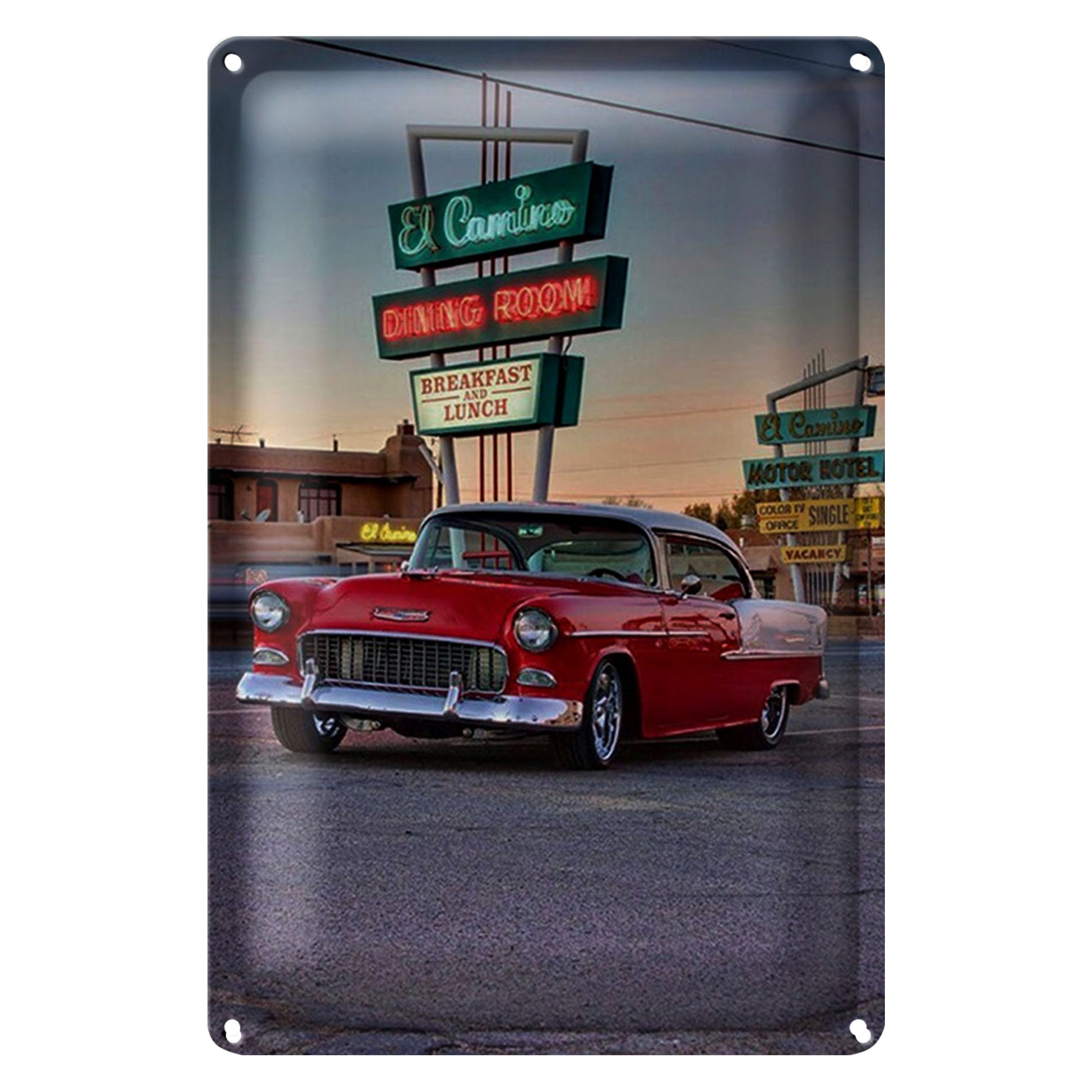 Roomando Metallschild Blechschild Auto 20x30cm Oldtimer El Camino breakfast lunch