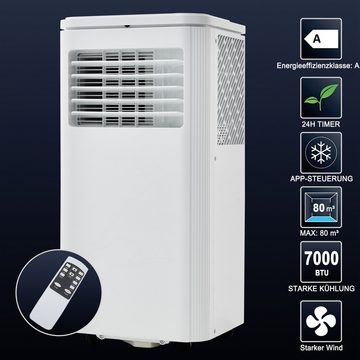 Docrooup Klimagerät 4-in-1 Klimagerät & Luftentfeuchter,7000 BTU/h, 2KW, mit Fernbedienung, bis zu 80m³,APP-Steuerung,17°C~30°C,29 x 34 x 69,5 cm