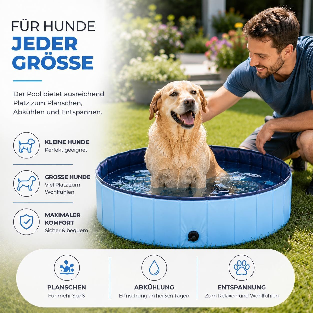 TK Gruppe Hundepool Faltbarer Hundepool Ø 80 cm mit Ablaufventil und PVC-Boden, (1-tlg) – Bild 4 von 5