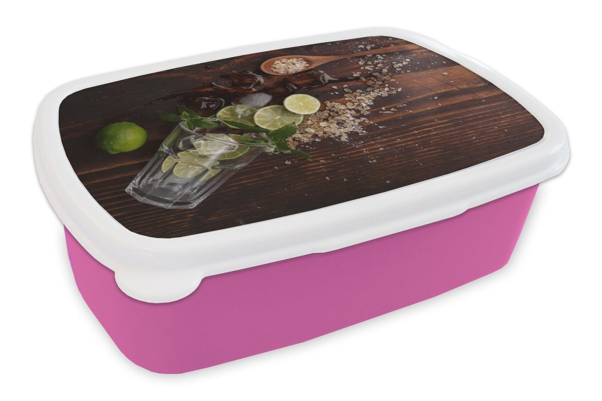 MuchoWow Lunchbox Cocktail - Obst - Limette, Kunststoff, (2-tlg), Brotbox für Erwachsene, Brotdose Kinder, Snackbox, Mädchen, Kunststoff rosa