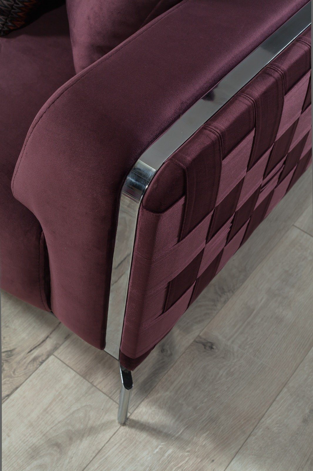 Villa Violett Metallfüße Mikrofaserstoff, Sofa Möbel in Quality pflegeleichter Check, 1 Stk. Made Turkey, 2-Sitzer,