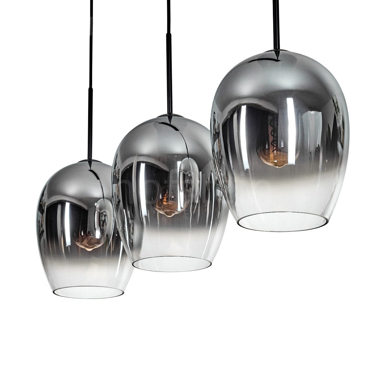 hofstein Pendelleuchte Pendellampe aus Metall/Glas in Schwarz/Chromfarben/Klar, ohne Leuchtmittel, Leuchte mit Glasschirmen (20cm),max. 150cm, 3 xE27, ohne Leuchtmittel
