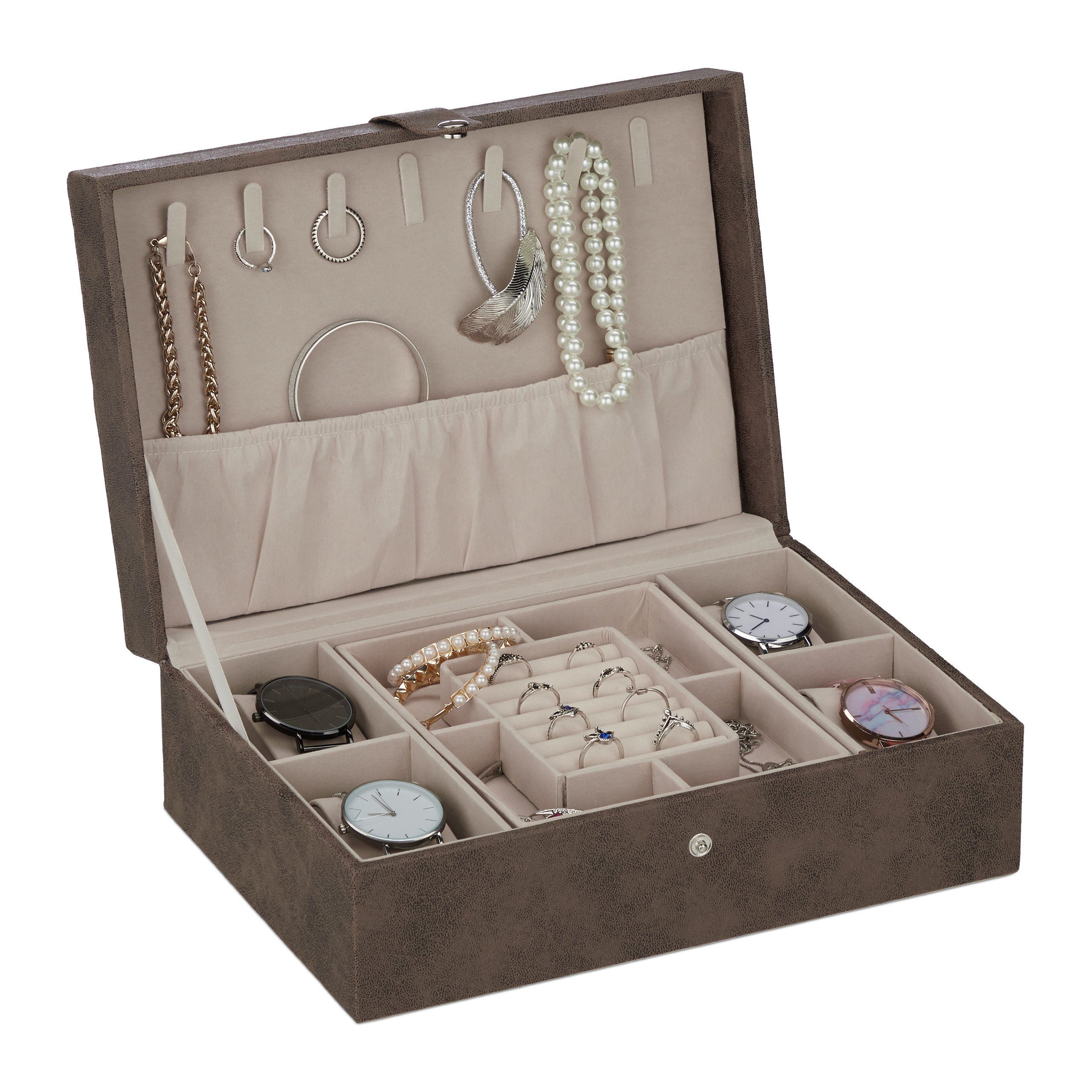 relaxdays Schmuckkasten Schmuckkästchen in Lederoptik, braun günstig online kaufen