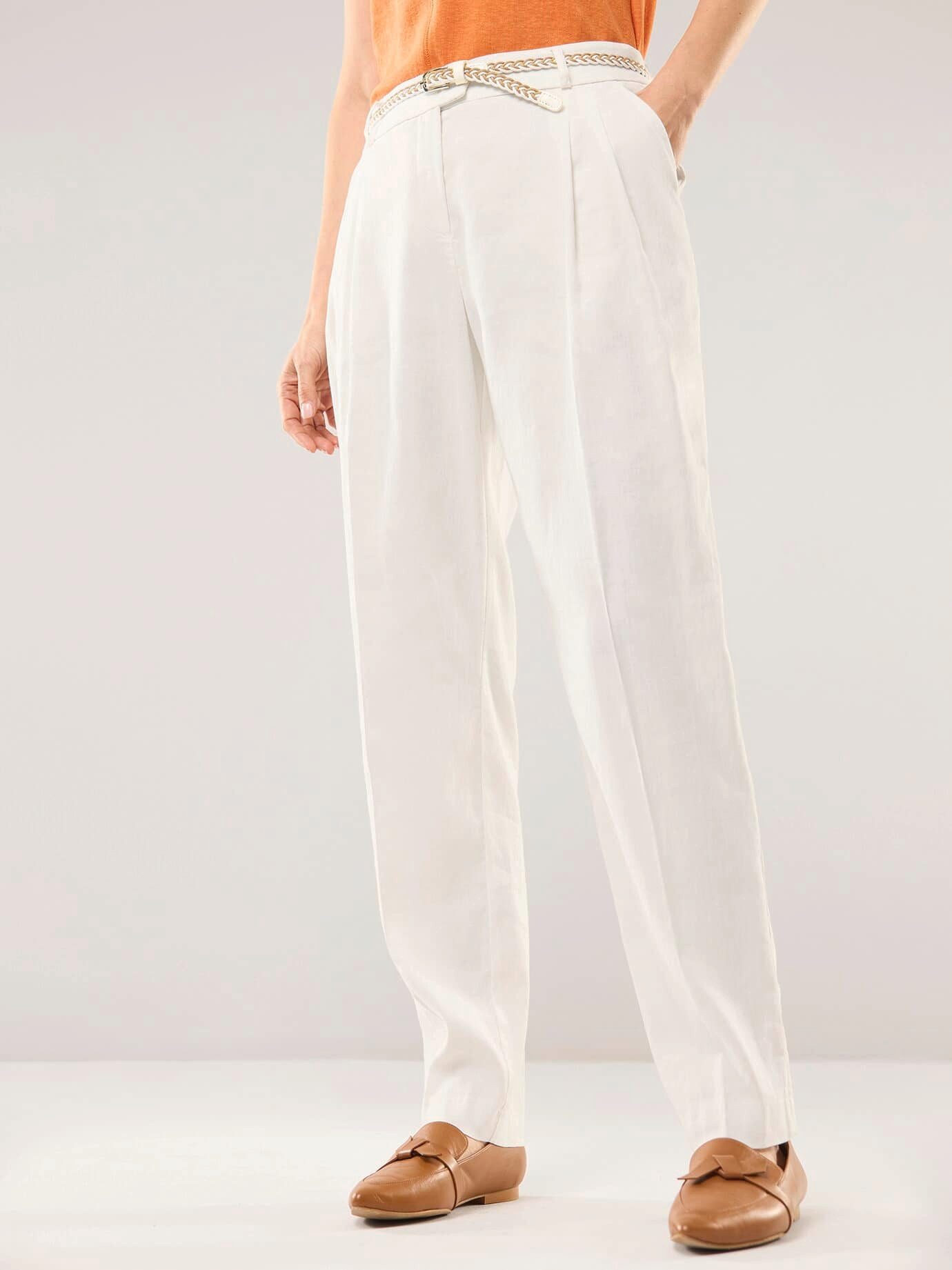 Walbusch Bundfaltenhose Damen Bundfaltenhose Leinenmix Regular Fit Pflegeleicht, permanente Bügelfalte, Flex-Bund, Gürtel inkl.