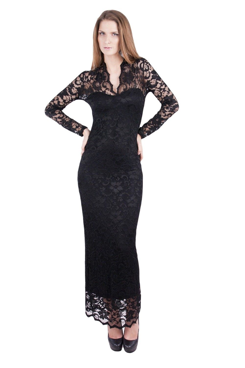 Spitzenkleid Schwarzes Maxikleid aus Spitze John Zack XS