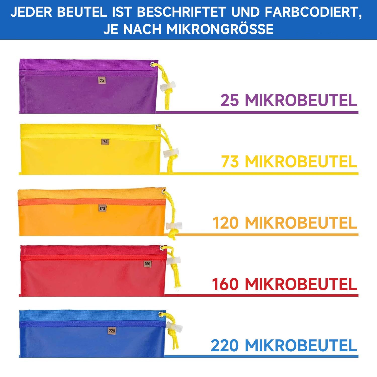 OSTWOLKE Gartensieb 5 Bubble Bags 1 Gallone Beutel Essenz Extractor Kräuterblasen, (5-St), mit Presssieb, Filtrationsbeutel, feine Löcher – Bild 5 von 5