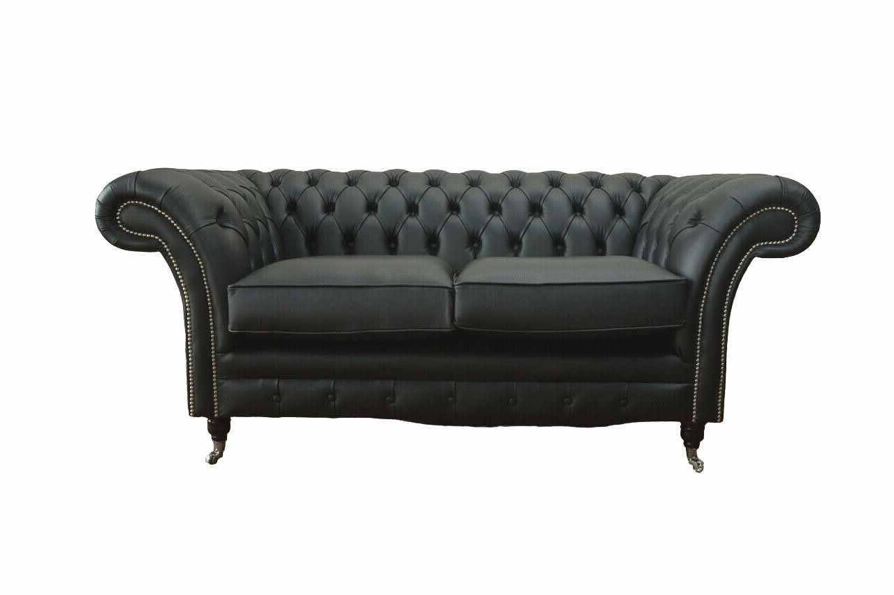 Chesterfield-Sofa Elegante schwarze Couch mit hochwertiger Polsterung und Edelstahlfüßen