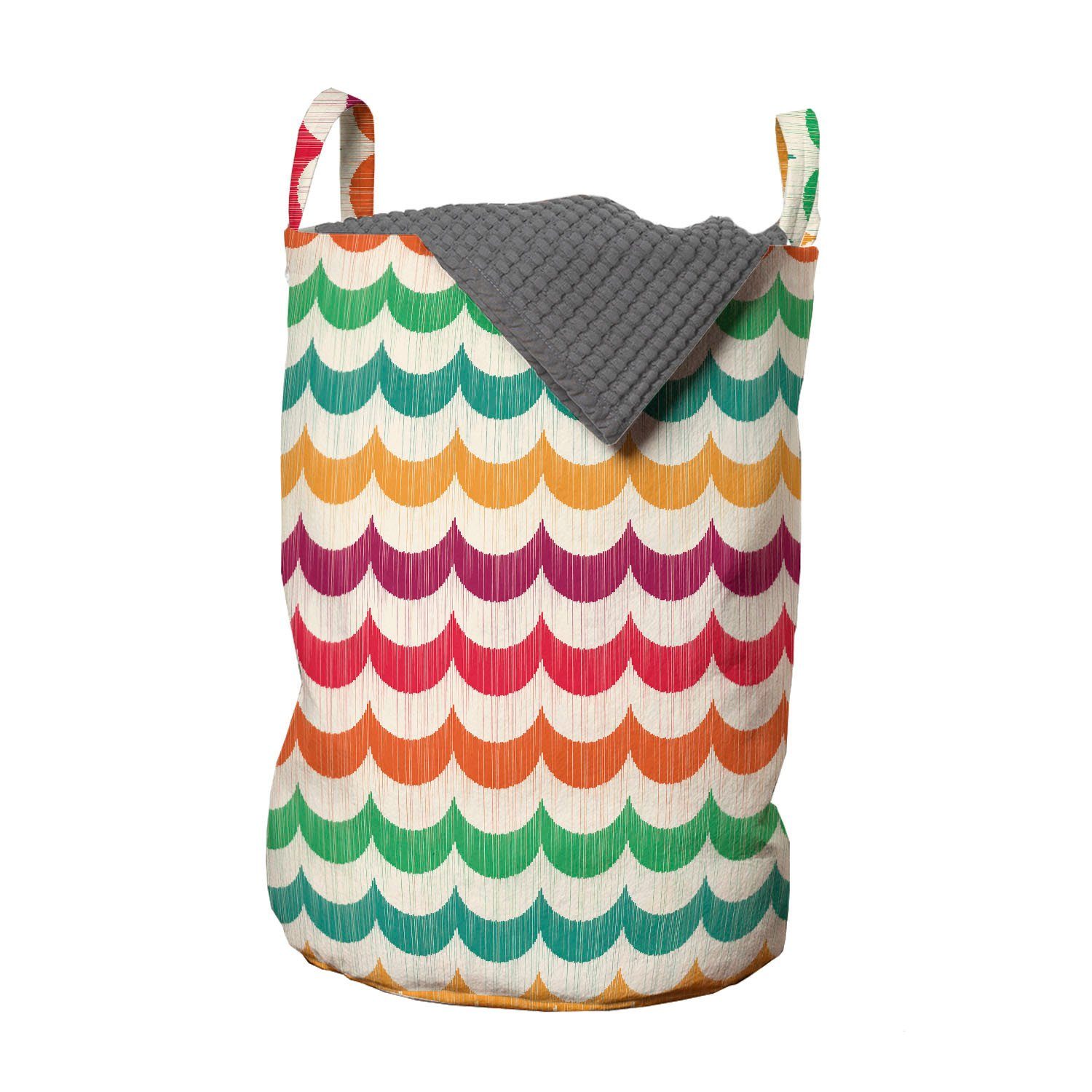 Abakuhaus Wäschesäckchen Wäschekorb mit Griffen Kordelzugverschluss für Waschsalons, Bunt Vivid Wellenförmige Motive Stripes