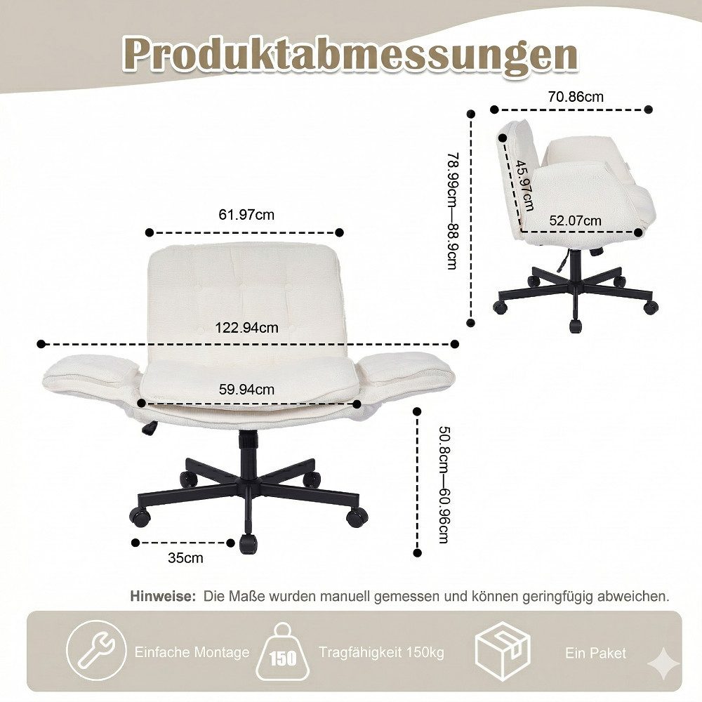 Leawin Drehstuhl Bürostuhl ergonomisch mit breitem Sitz & 5-fach Armlehnen, Schreibtischstuhl mit Chenille-Bezug, Rollen & 150 kg