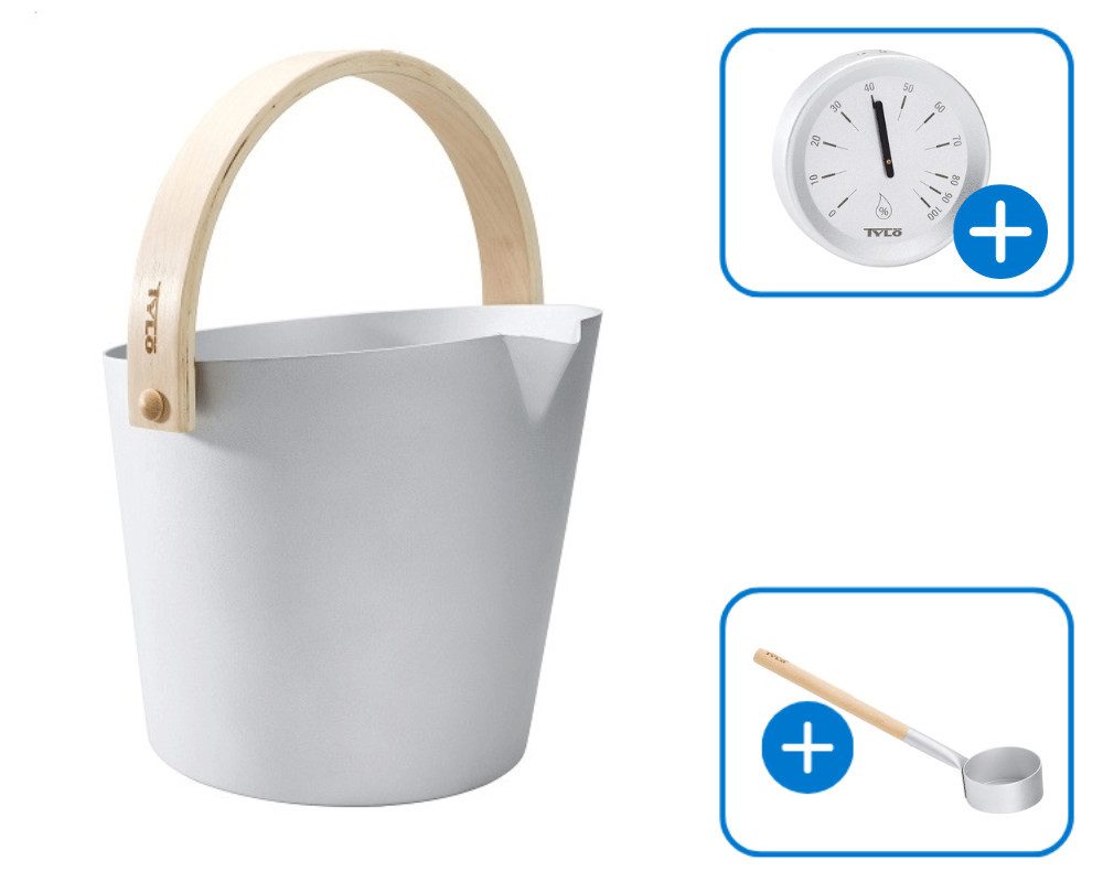 Tylö Aufgusstopf Tylö Brilliant Silver SET mit Eimer, Kelle und Hygrometer