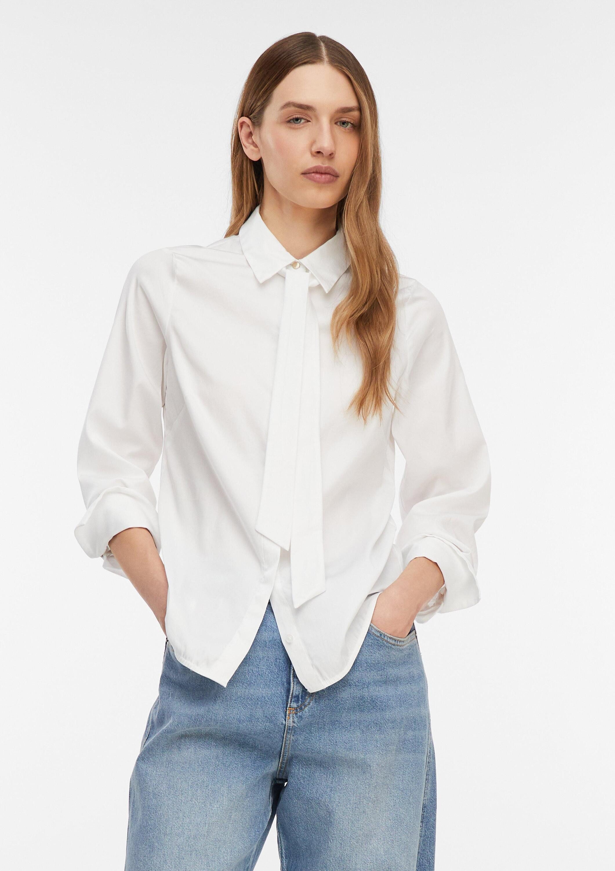 comma Langarmbluse Bluse Bluse aus Stretch-Popeline mit abnehmbarem Krawatt günstig online kaufen