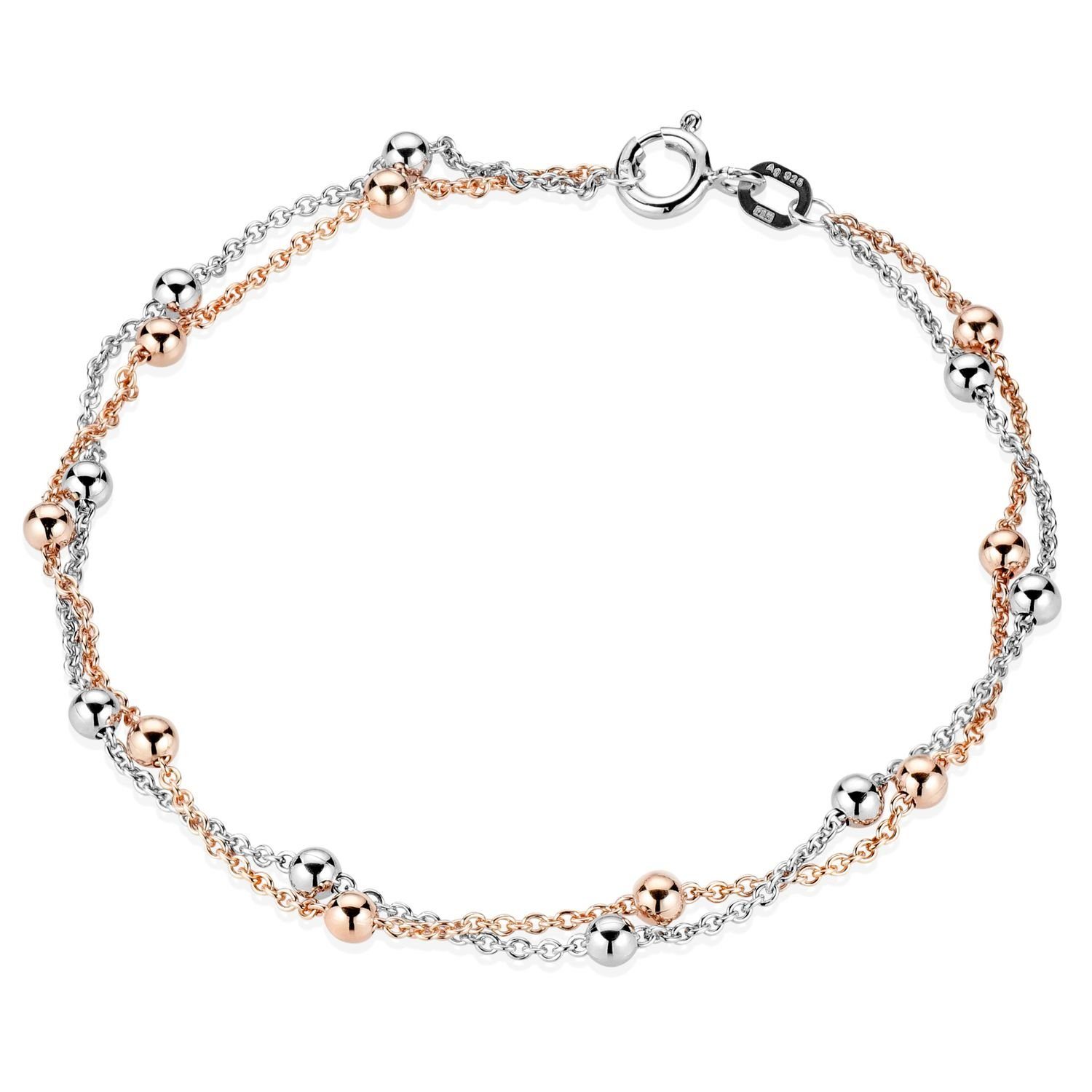 Materia Armkette Damen Kugeln Bicolor Rosegold SA-109, 925 Sterling Silber, rhodiniert, rosevergoldet