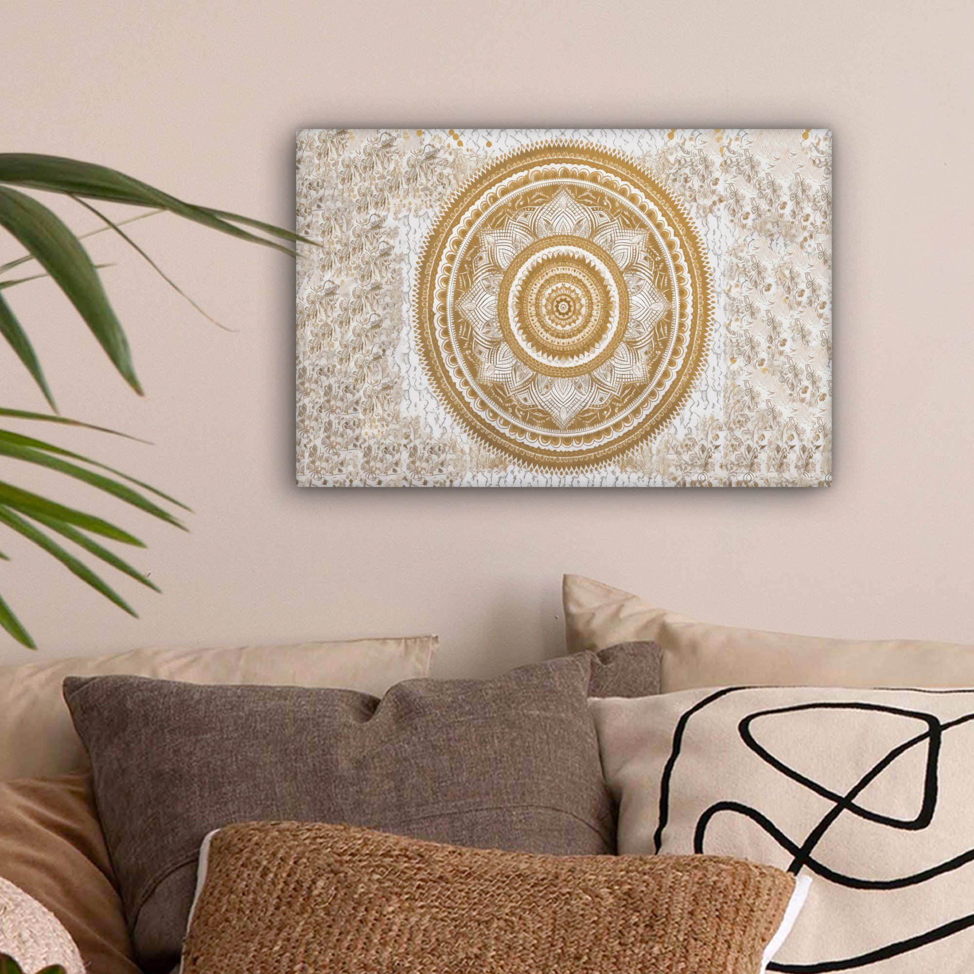 OneMillionCanvasses® Leinwandbild Mandala - Blumen - Gold - Weiß - Design, günstig online kaufen