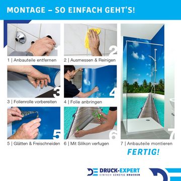 DRUCK-EXPERT Duschrückwand Premium Duschrückwand - langlebiger Fliesensticker aus 0,4 mm selbstklebenden Hart-PVC