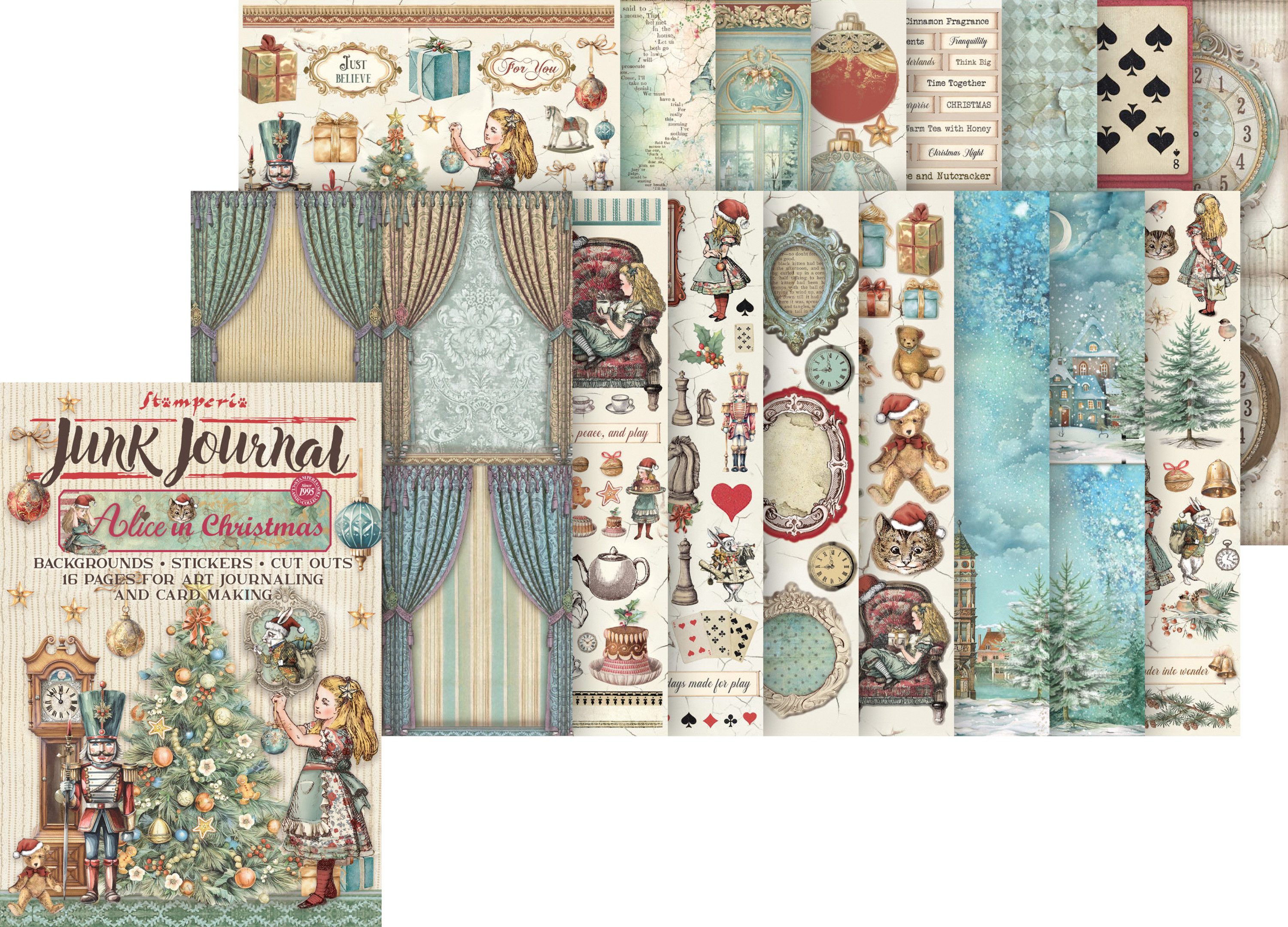 Stamperia Motivpapier Junk Journal Book 'Alice in Christmas', 16 Blatt