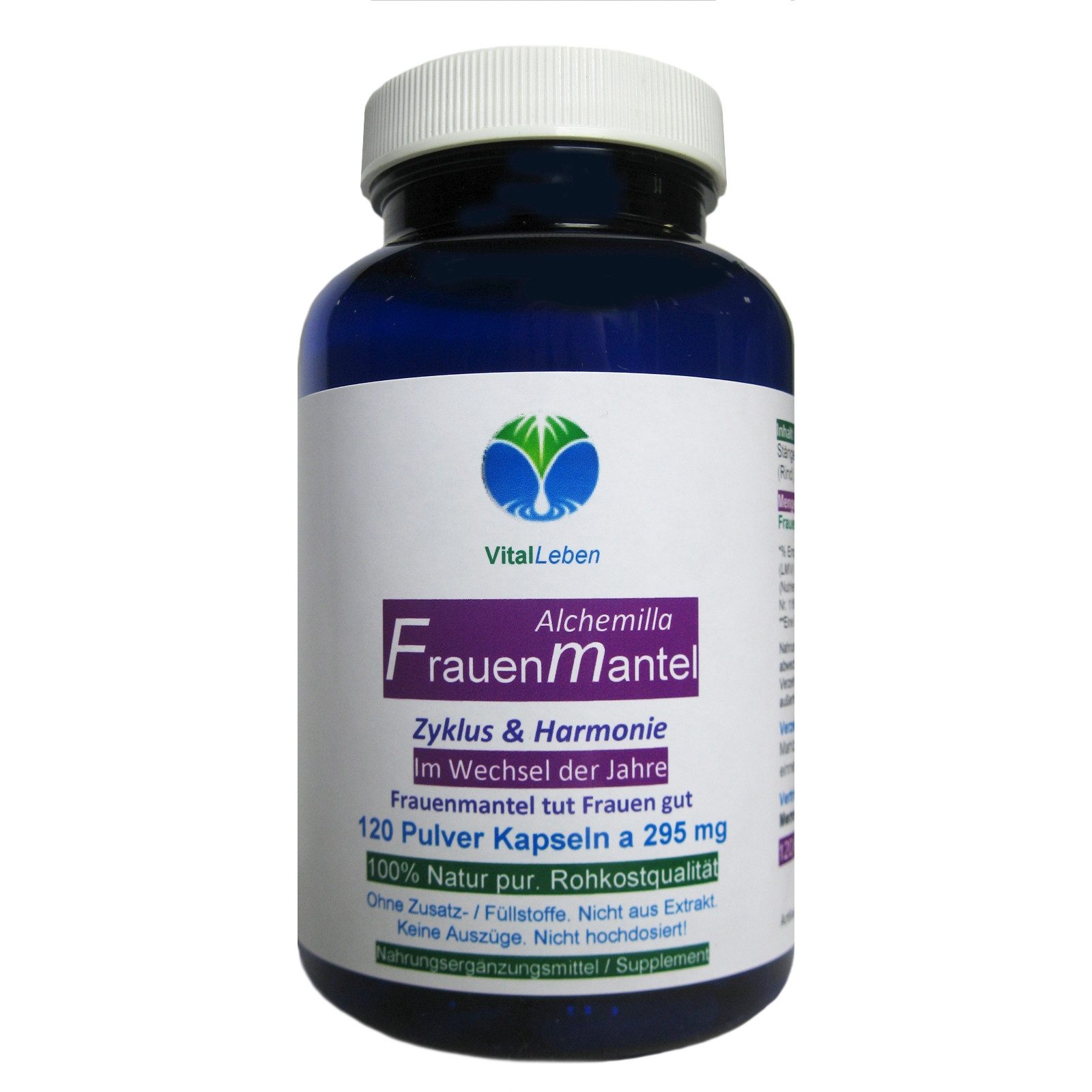 VitalLeben Frauenmantelkraut für das weibliche Wohlbefinden - ohne Zusatzstoffe - Kapseln, 1 er Dose à 120 St., 35,4 g, Art. 26880-120