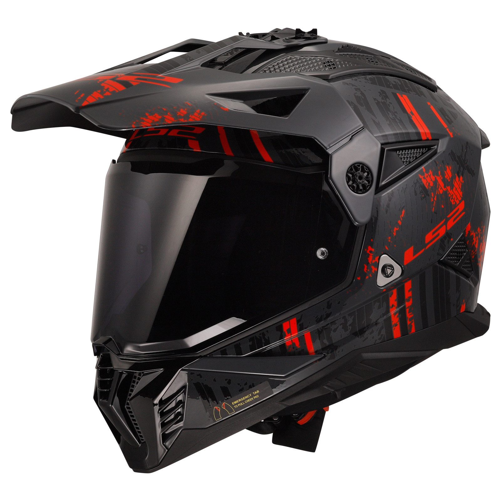 Motorradhelm LS2 MX702 Pioneer II Crazy Adventure Helm Schwarz / Rot M