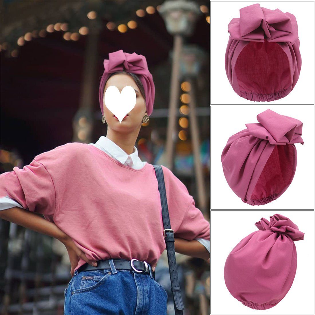 Wrap-Around-Hüte, Damenmode Blumen-Pullover-Hüte Vintage-Stirnbänder, Schlapphut DÖRÖY Rosa