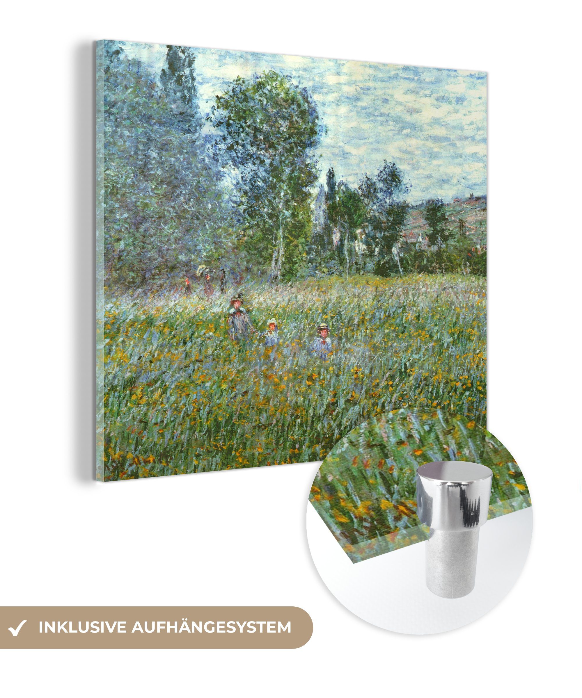 MuchoWow Acrylglasbild Die Wiese Wanddekoration Glasbilder Wandbild Bilder - Claude Glas - auf Monet, - Foto Glas auf - (1 St)