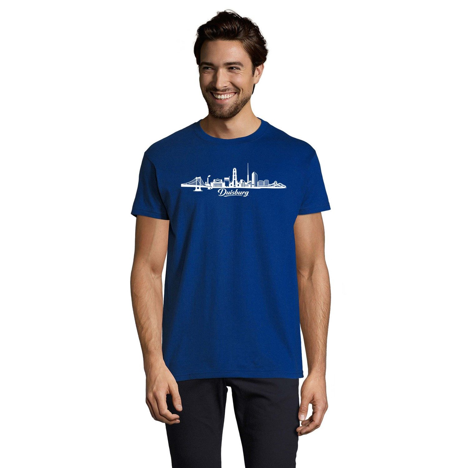 Blondie & Brownie T-Shirt Duisburg Herren T-Shirt Skyline Ruhrgebiet Landmarken Print Souvenir (Einzelstück, Einzelartikel) Duisburg Herren Tee Skyline Motiv