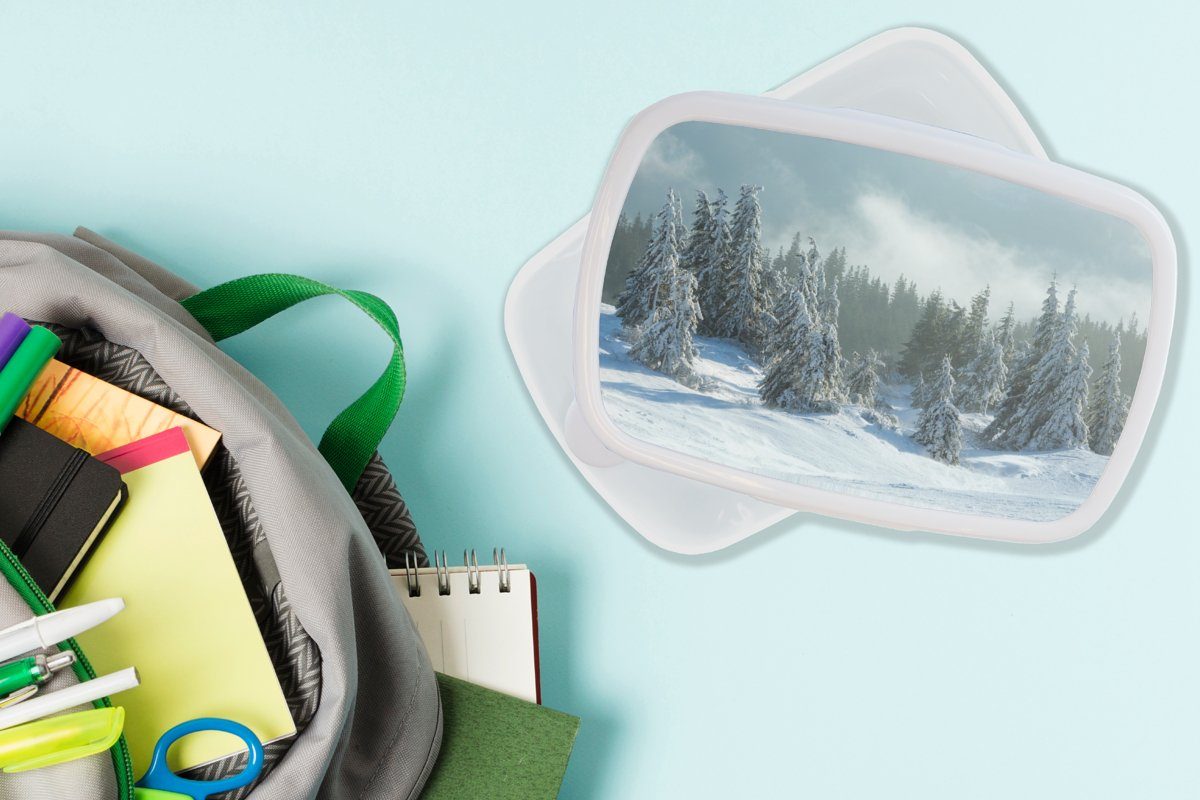 Winter, Schnee und Brotdose, Brotbox - weiß für MuchoWow Jungs - für Kinder Mädchen und Kunststoff, Lunchbox Erwachsene, (2-tlg), Wald