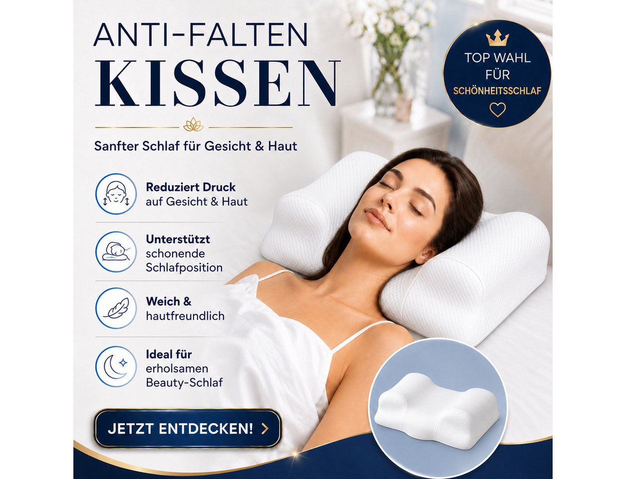 RelaxSleep Gesundheitskissen Anti-Falten Kissen Beauty Schlafkissen gegen Schlaffalten Gesicht