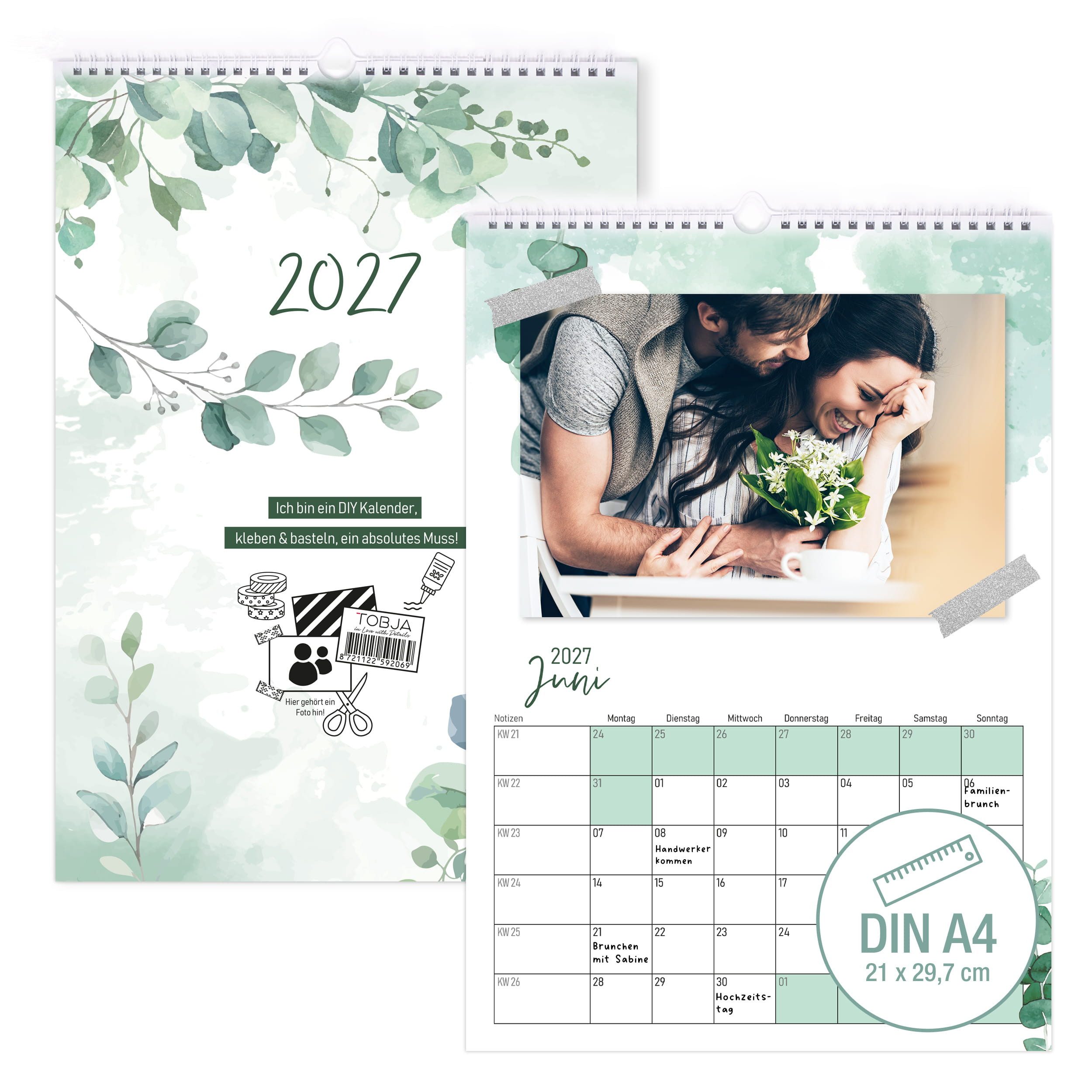 TOBJA Kalender zum Selbstbasteln DIY Foto-Kalender 2027 A4 Eukalyptus Botanical Bastelkalender FSC, Eukalyptus, 250g FSC, klimaneutral, Cover-Foto 13x17cm, Vorschau 2028