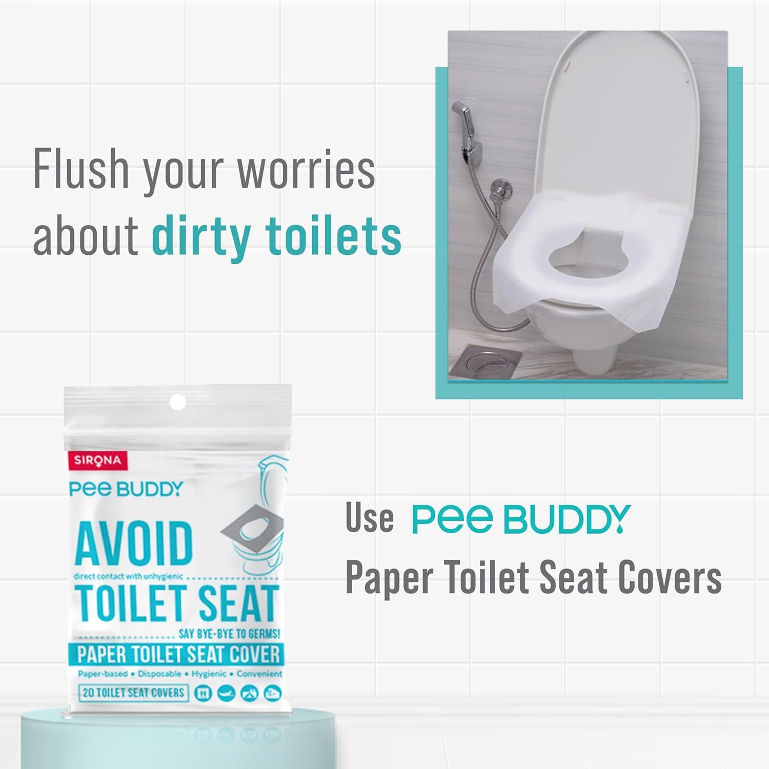 Sirona WC-Deckelbezug Einweg-Toilettensitzauflagen für unterwegs – wasserfest & hygienisch, Einweg-Toilettensitzauflagen, Wasserfest, Spülbar, Kompakt und tragbar, Einweg, Wasserfest, Hygienisch, Leicht und kompakt, Beschichtetes Papier, 20, Auslaufsicher, Hygienisch, Reisefreundlich