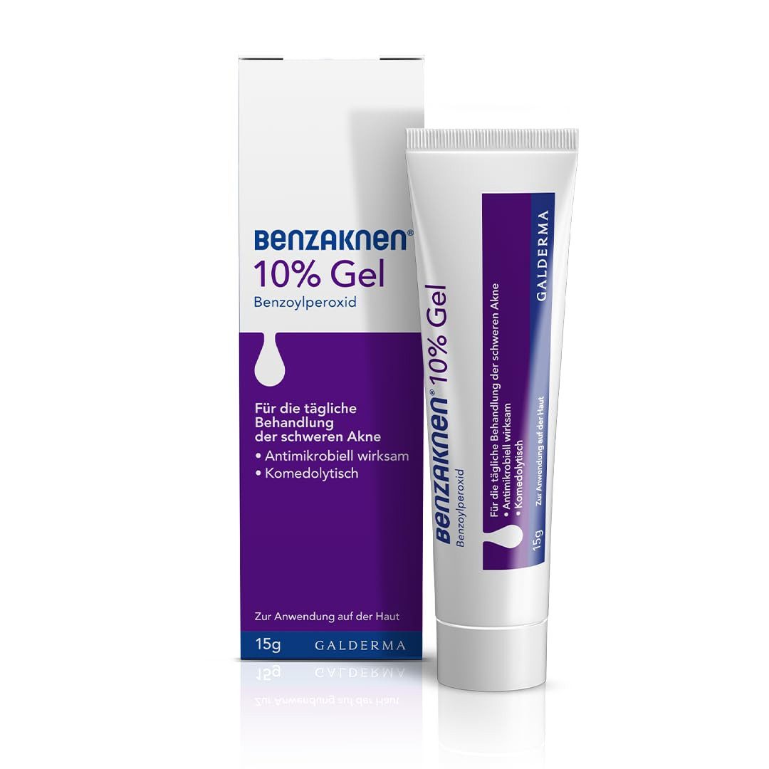 BENZAKNEN Tagescreme 10% Gel, 15g, Mittel gegen Pickel und Mitesser bei schwerer Akne Befreit Poren und reduziert Talg & Entzündungen, Mit BPO (Benzoylperoxid), Dermatologisch getestet