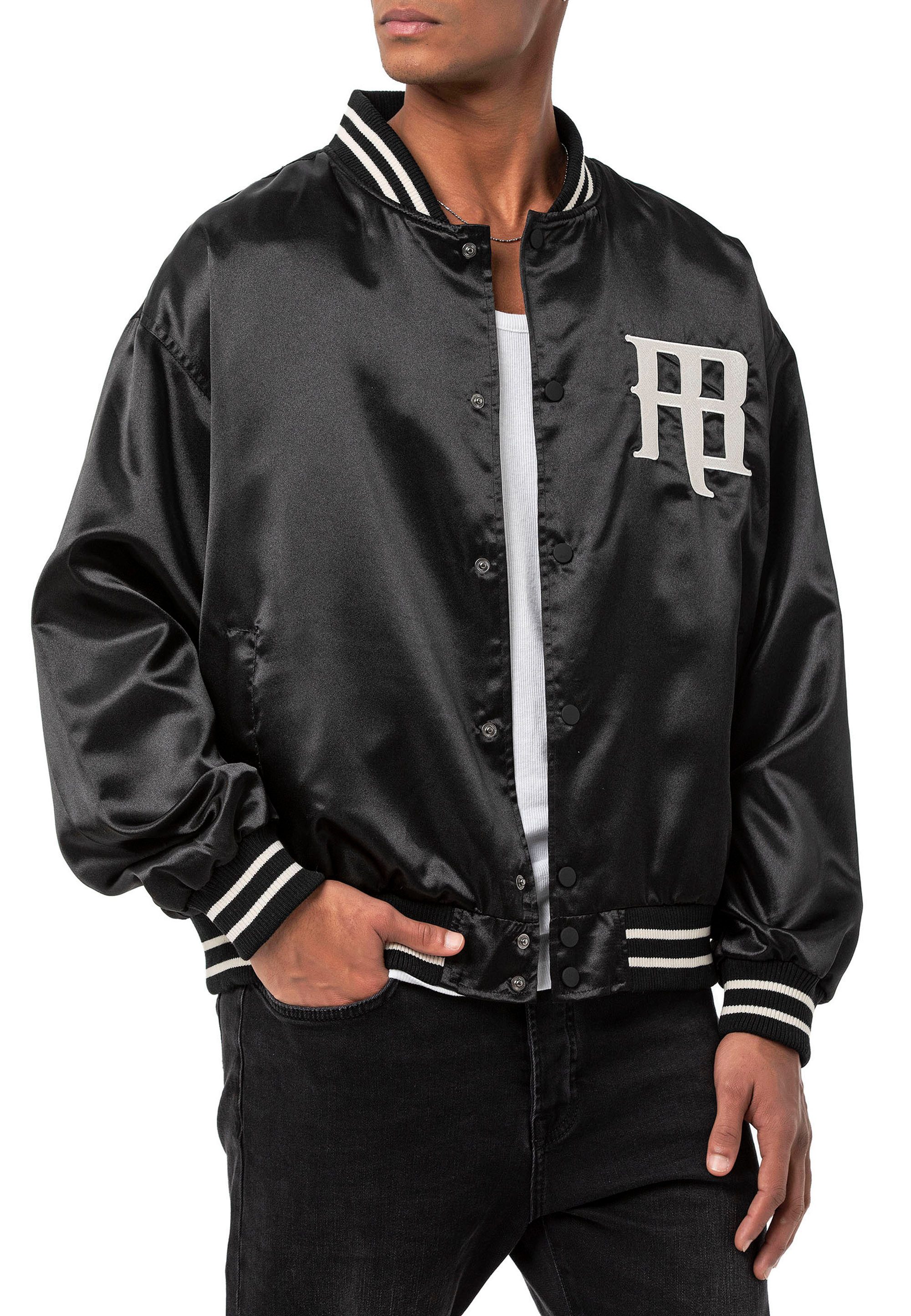 RedBridge Bomberjacke Varsity-Bomber mit Satin-Finish - College-Look, Druckknöpfe