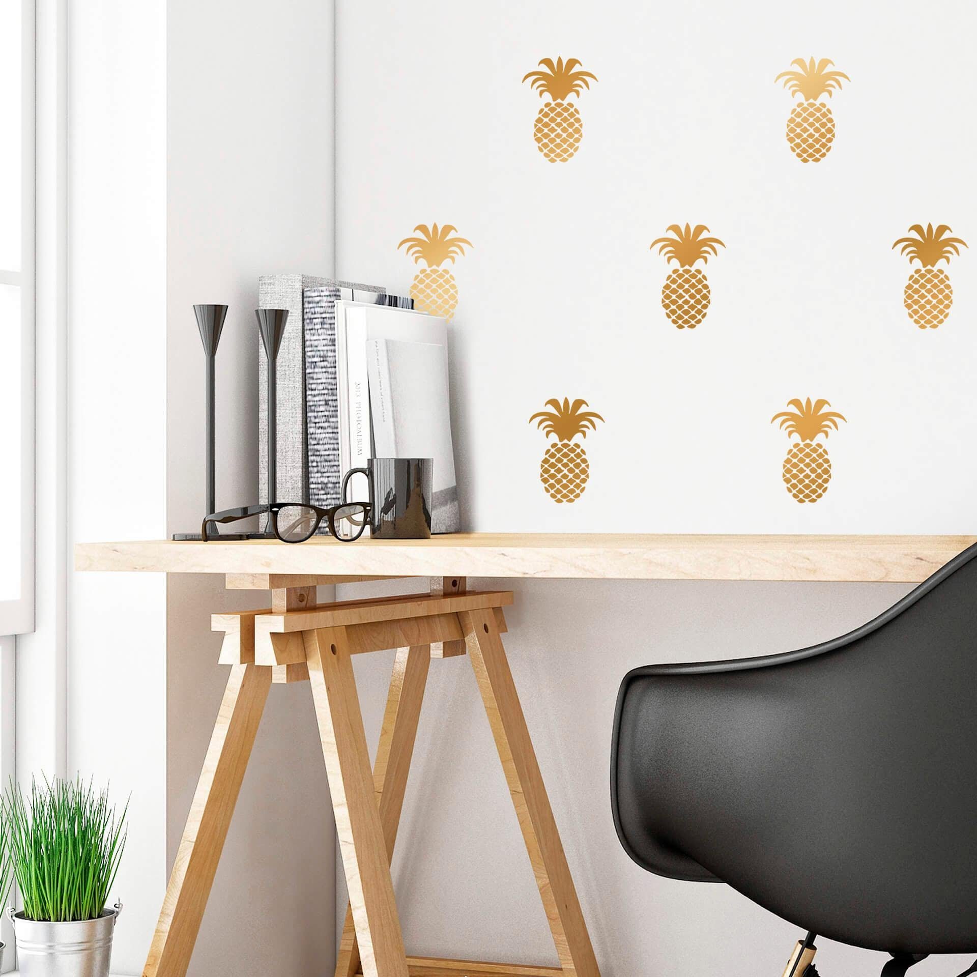 Wall-Art Wandtattoo Ananas Set goldfarben