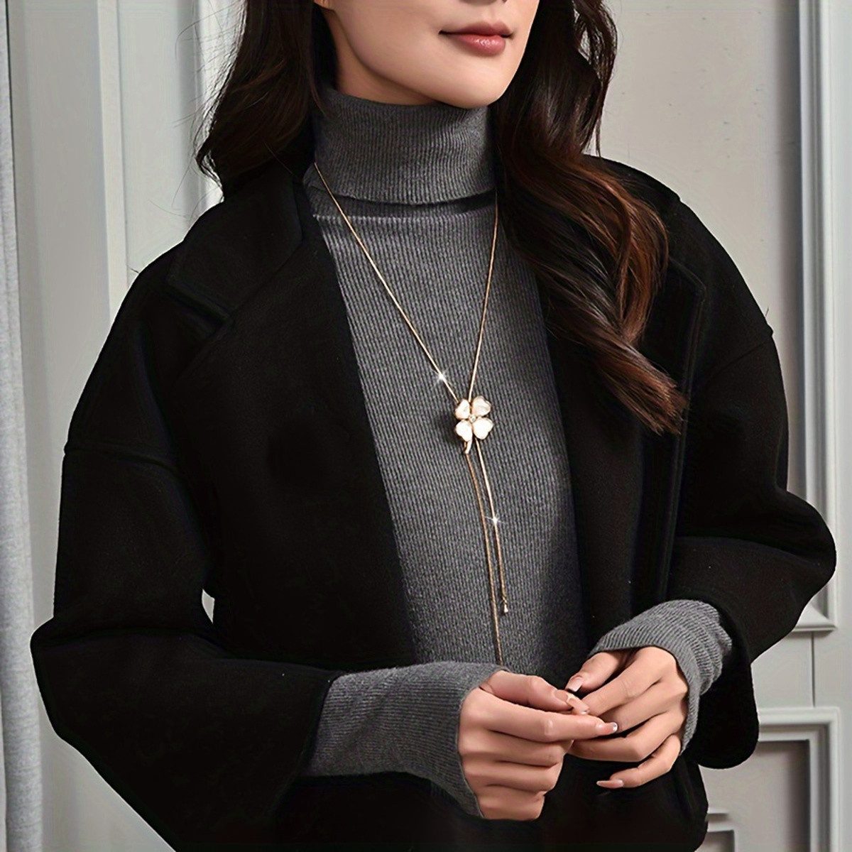 KARMA Y-Kette Lange Halskette Kleeblatt Gold günstig online kaufen