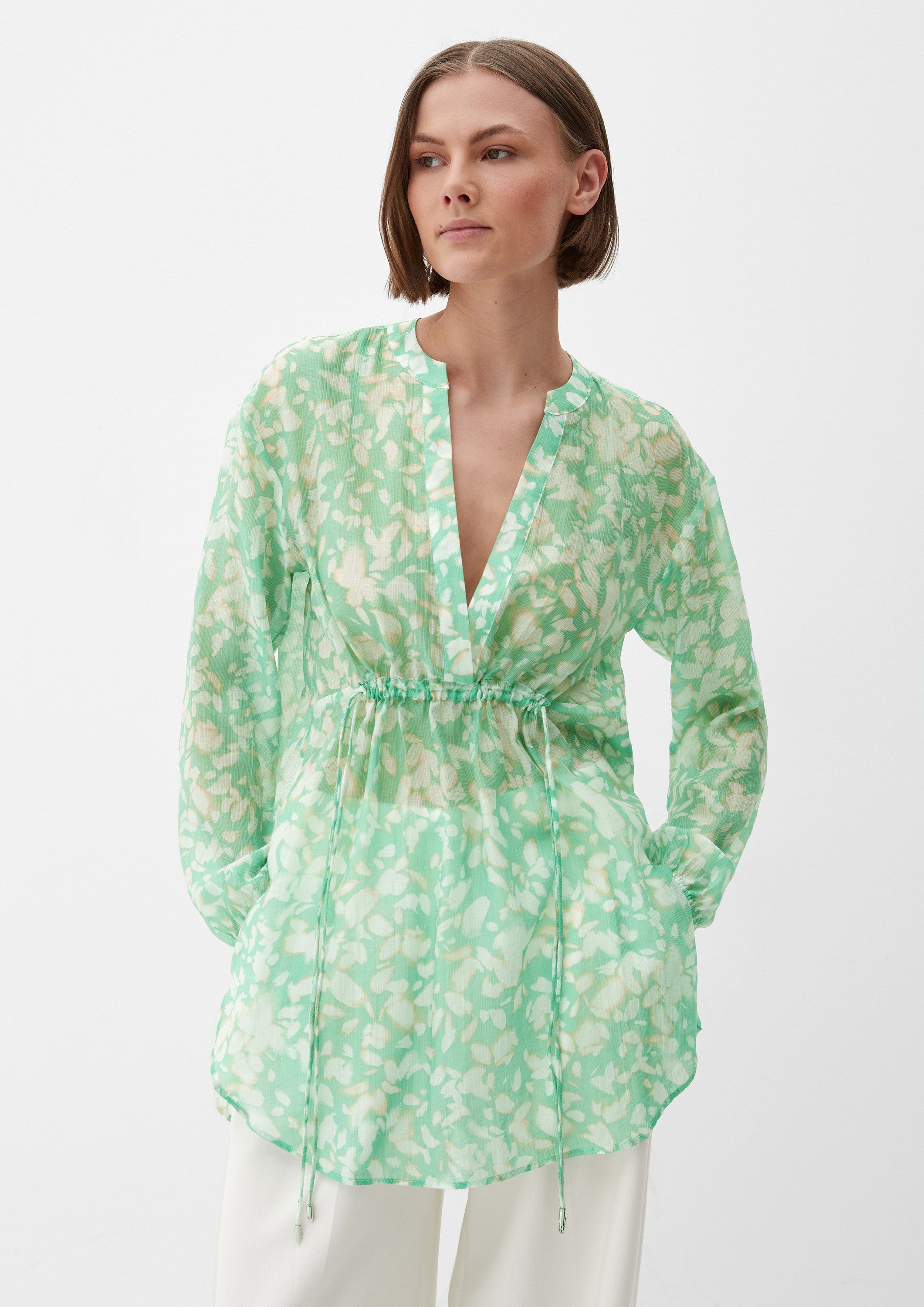 Langarmbluse Bluse Bluse mit Tunika-Ausschnitt