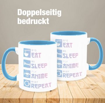 Shirtracer Tasse Eat Sleep Anime Repeat - Manga, Keramik, Anime Merch Kaffeetasse