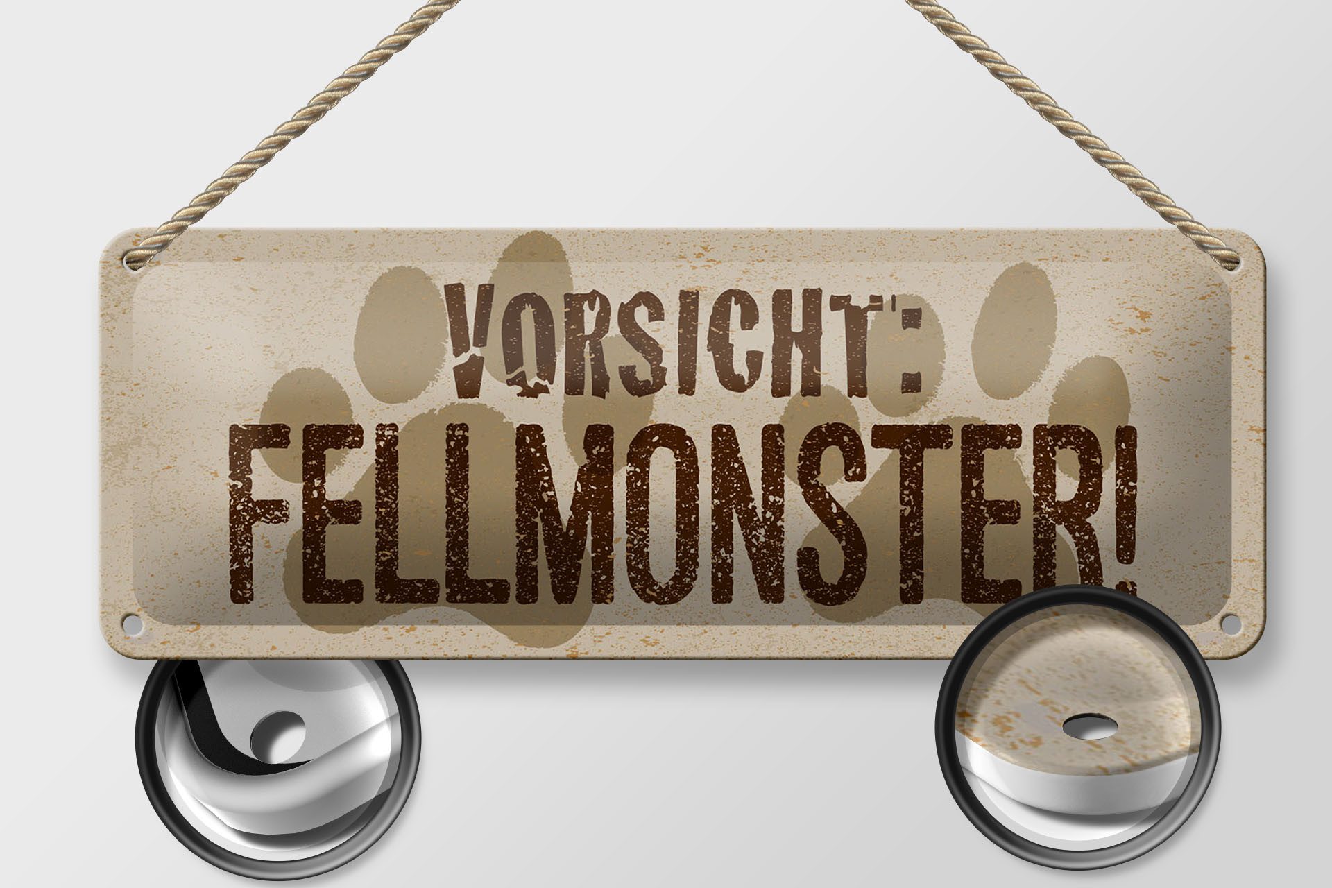 Femer GmbH Metallschild Hinweis 27x10 cm Vorsicht Fellmonster Tiere Pfoten, (1 St), gewölbte Oberfläche, abgerundete Ecken, umgeschlagene Kanten