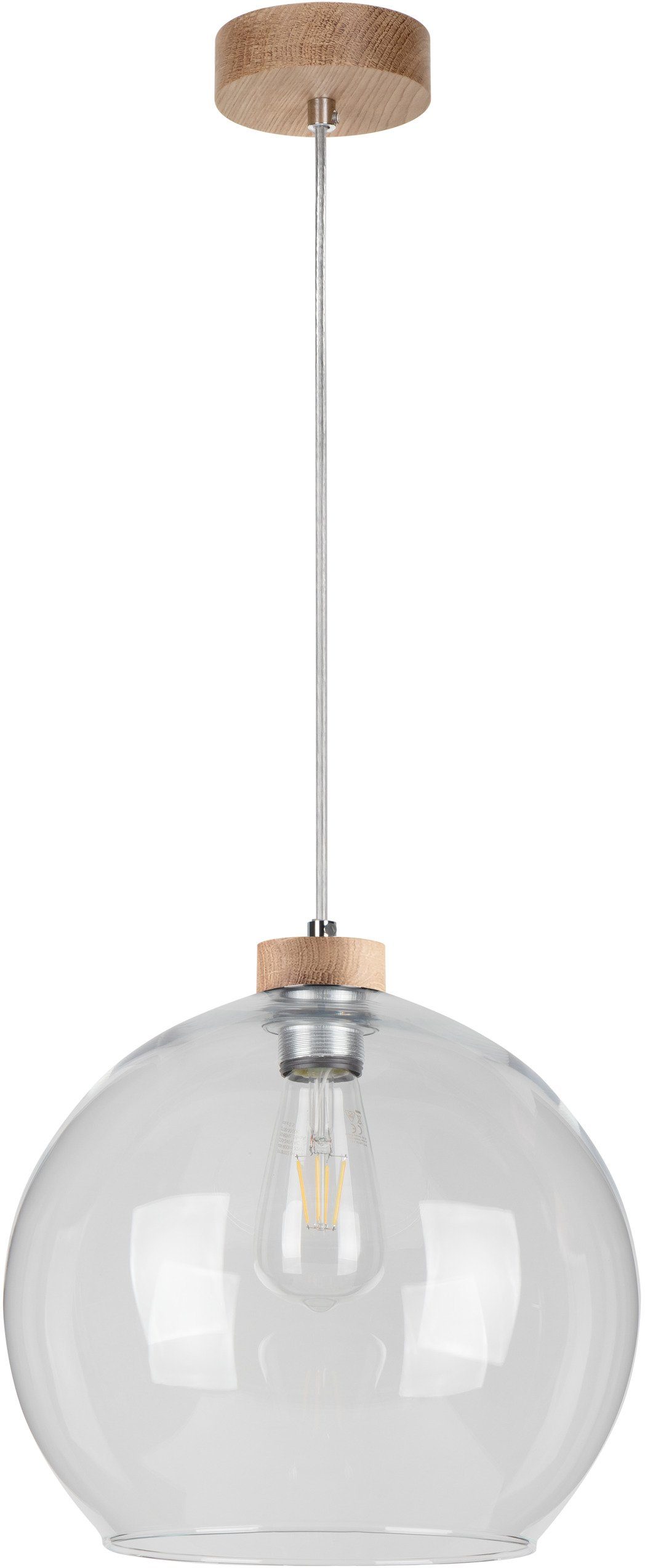 BRITOP LIGHTING Pendelleuchte LAGUNA, Leuchtmittel wechselbar, ohne Leuchtmittel, Naturprodukt aus Eichenholz, Nachhaltig, Hochwertiger Glasschirm