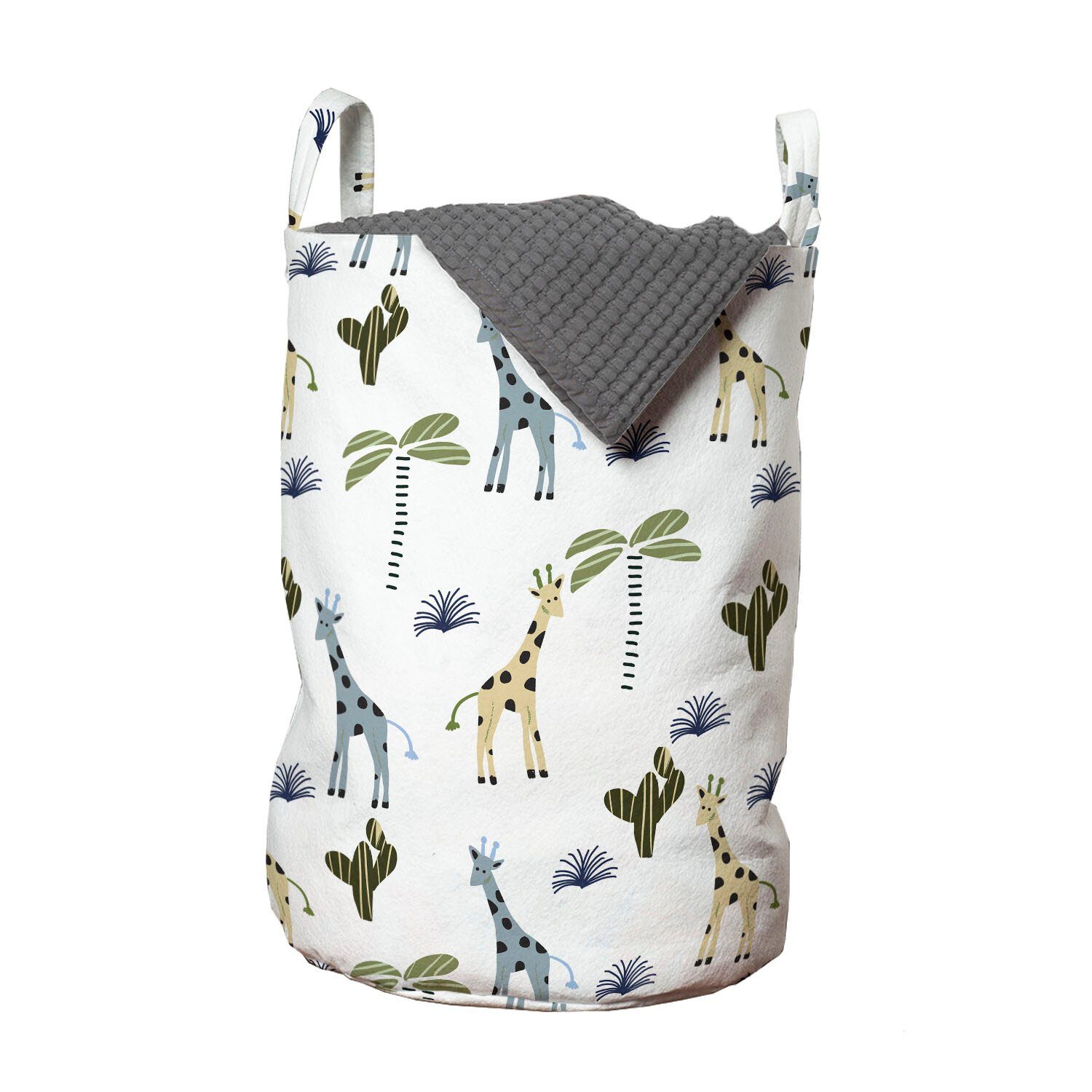 Abakuhaus Wäschesäckchen Wäschekorb mit Griffen Kordelzugverschluss für Waschsalons, Cactus Print Dschungel Giraffes Plants