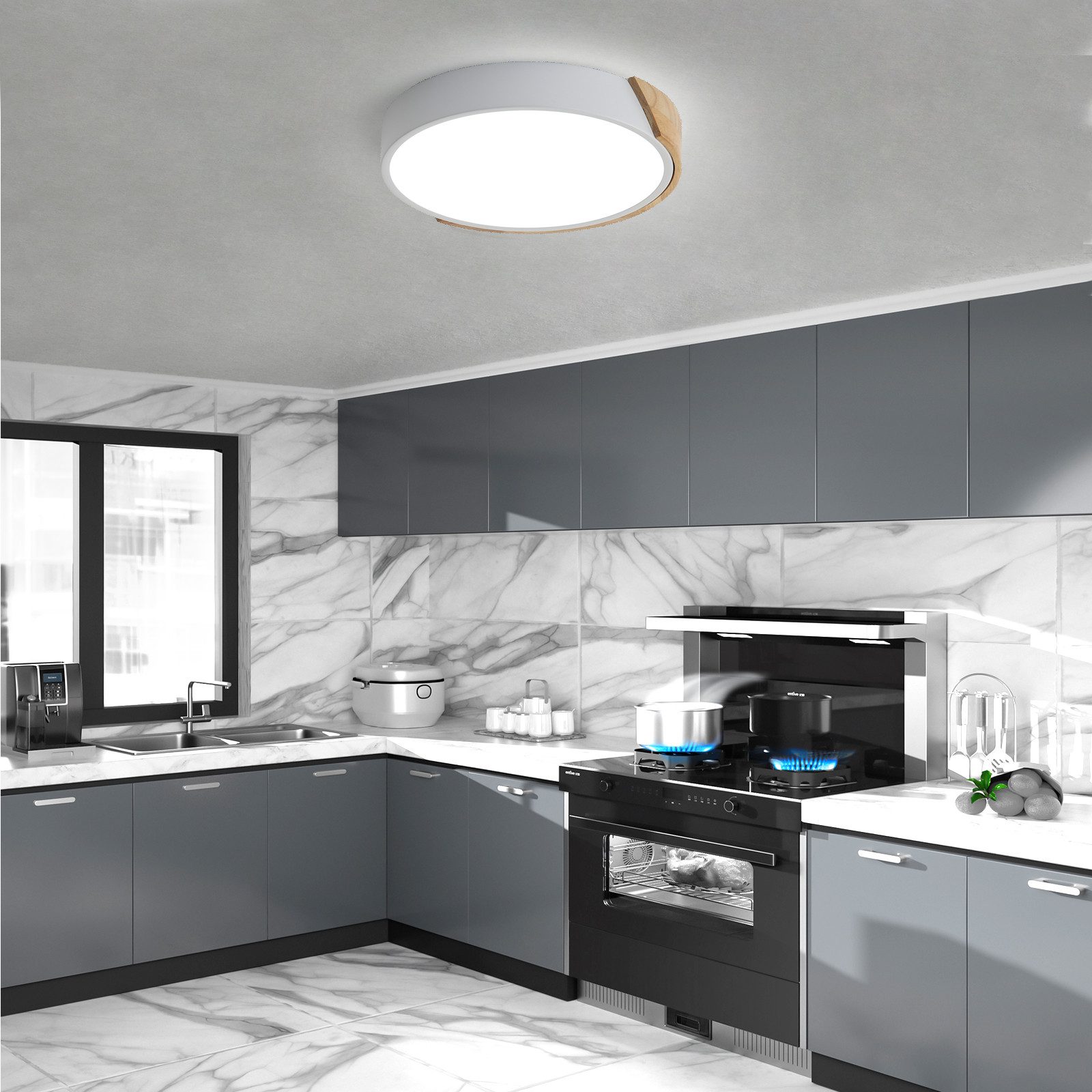 Riserva Deckenleuchte LED Deckenleuchte 24W rund, 30 cm, Holzoptik, 6500K