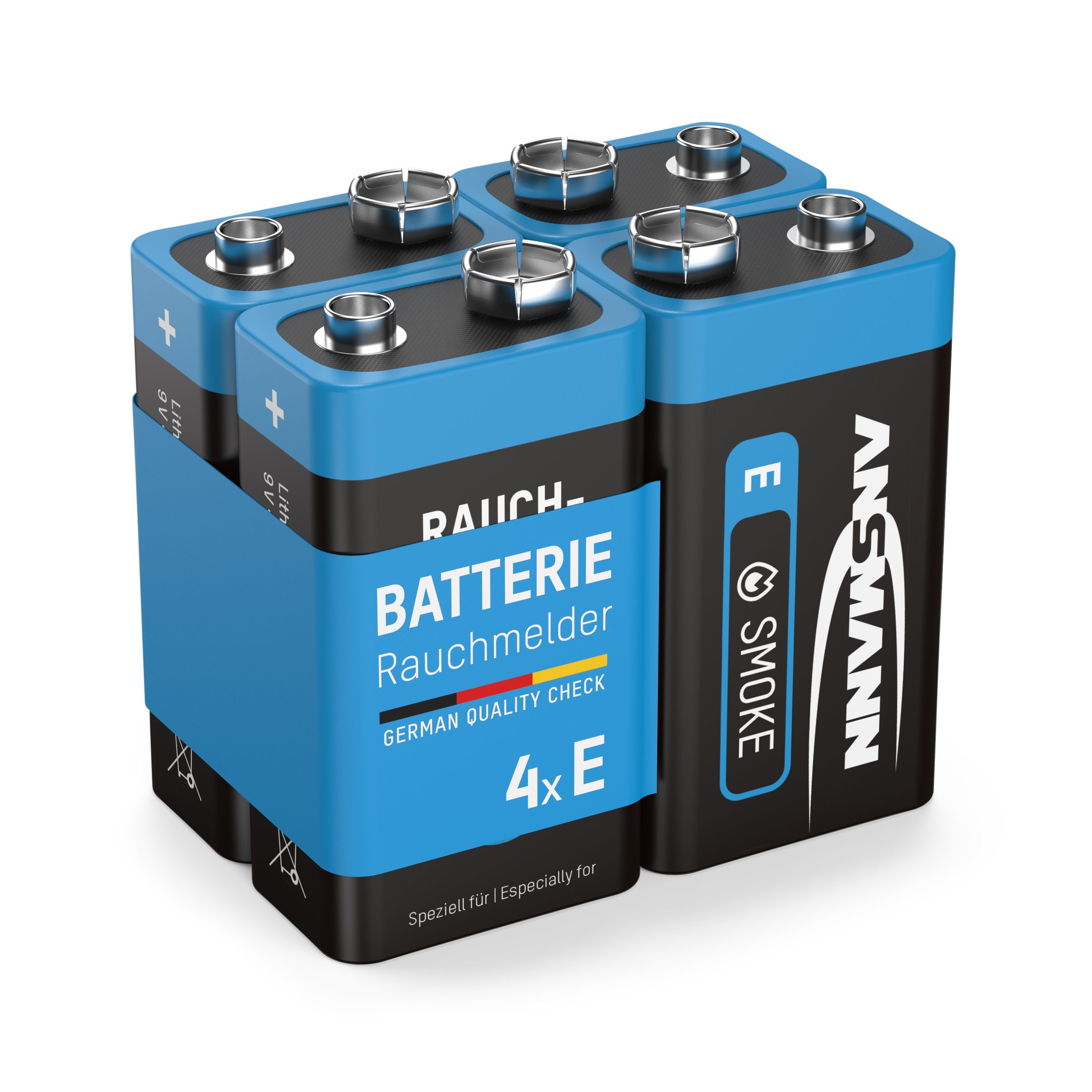ANSMANN® 4x Lithium longlife Rauchmelder 9V Block Batterien - Premium Qualität Batterie