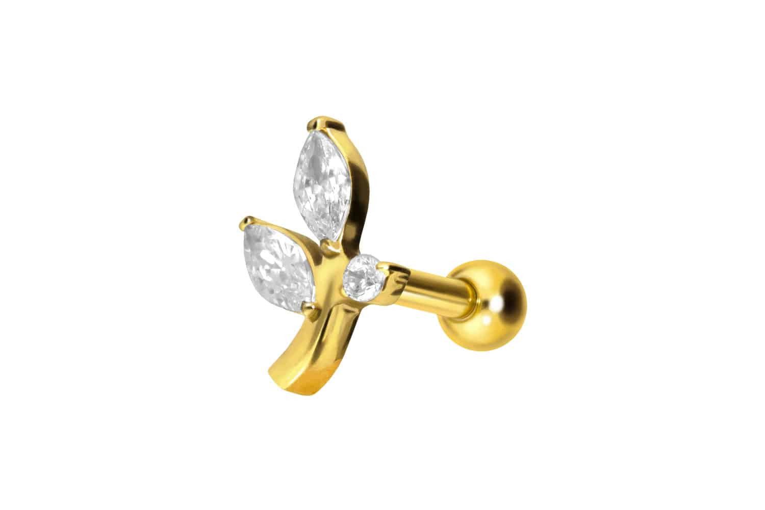 Piercing-Set Titan Ohrpiercing mit Innengewinde KRISTALLZWEIG