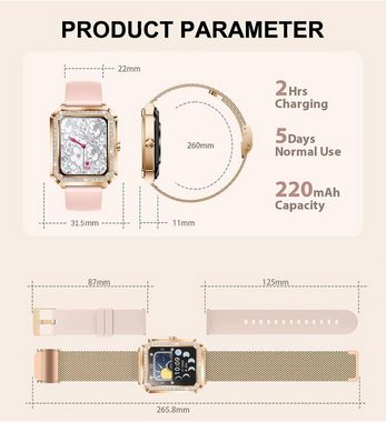 Efolen IP68 Wasserdicht für Frauen Smartwatch (1,59 Zoll, Androird / iOS), mit Telefonfunktion Herzfrequenz Blutdruck SpO2