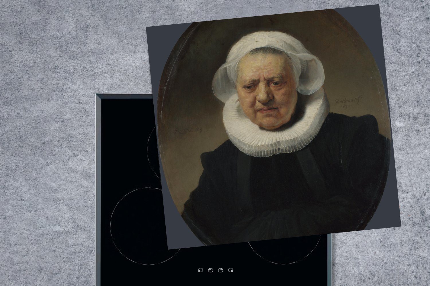 für Vinyl, cm, Arbeitsplatte Herdblende-/Abdeckplatte küche Claesdr Aechje Rijn, van 78x78 MuchoWow Ceranfeldabdeckung, tlg), von Rembrandt - (1 Porträt