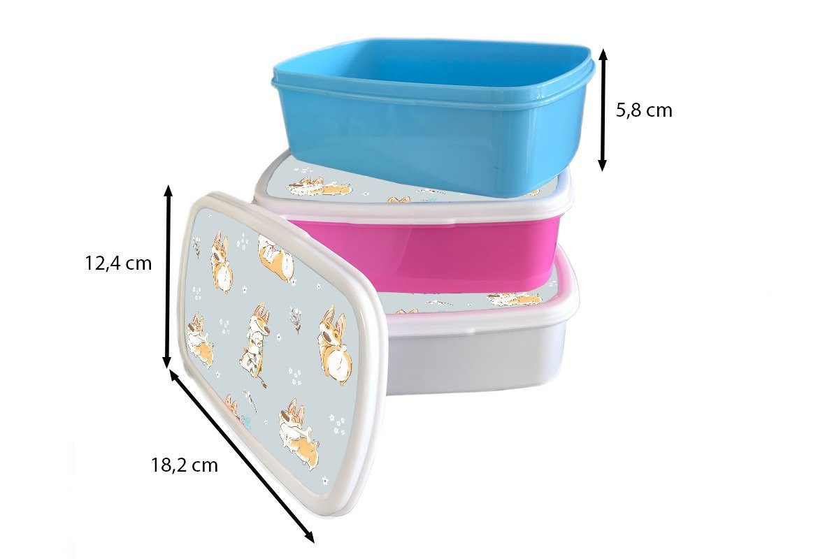 (2-tlg), Mädchen Brotdose, Kinder und Mädchen - Lunchbox Corgi Kunststoff, - Erwachsene, für und Jungen Kinder, - - Brotbox Hund - Muster MuchoWow Jungs für weiß Kinder -