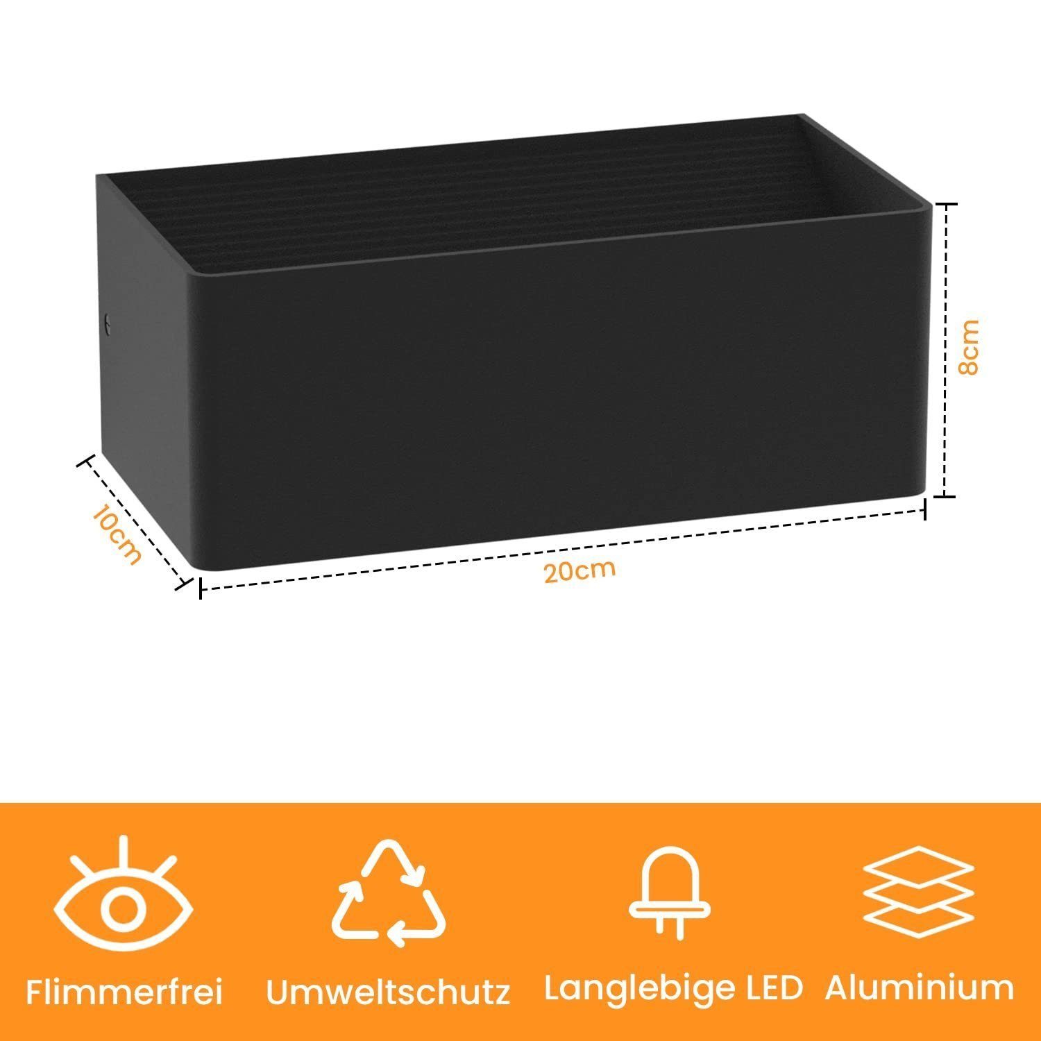 ZMH LED Wandleuchte Außenwandleuchte Schwarz Up Down 7W Wandstrahler Wand Treppenhaus, Energieeffizient, LED fest integriert, 3000k, Außenleuchte Flur – Bild 5 von 5
