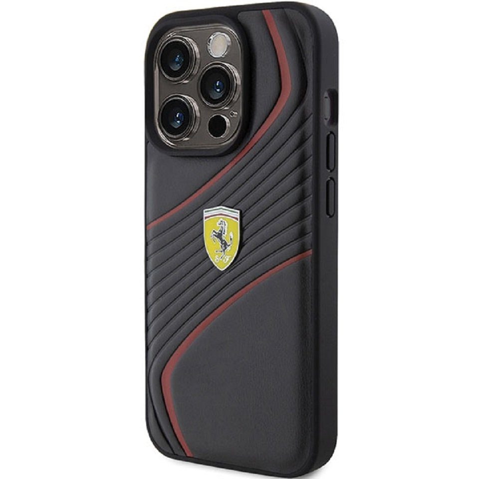 Ferrari Handyhülle Cover Case iPhone 15 Pro Kunstleder schwarz rot 6,1 Zoll, Kantenschutz